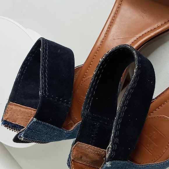 Frye - Denim and Blue Suede Stacked Heel Sandals - 10 - Picture 7 of 16